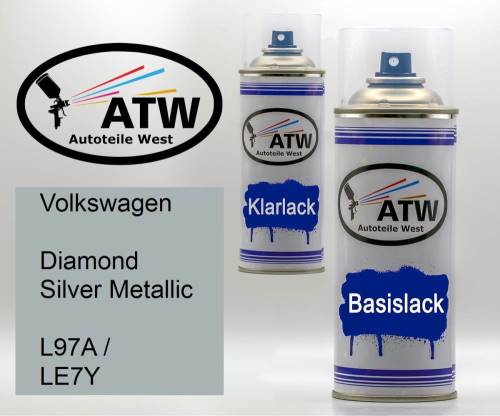 Volkswagen, Diamond Silver Metallic, L97A / LE7Y: 400ml Sprühdose + 400ml Klarlack - Set, von ATW Autoteile West.